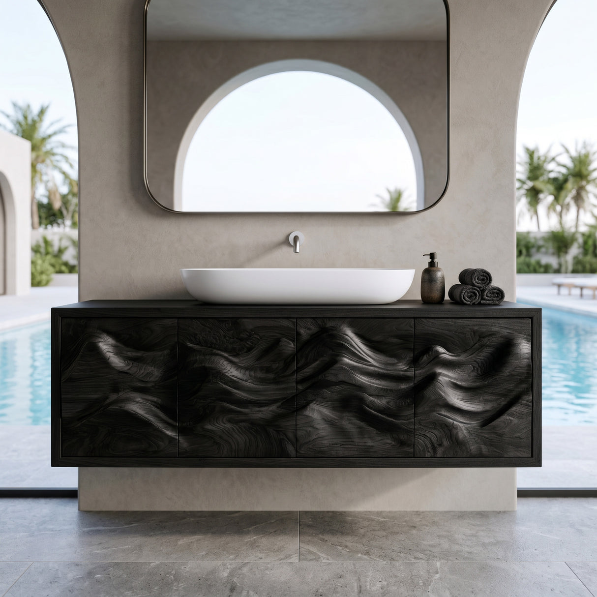 Organic Bathroom Vanity With Carved Mountain Front For Luxury Bathroom