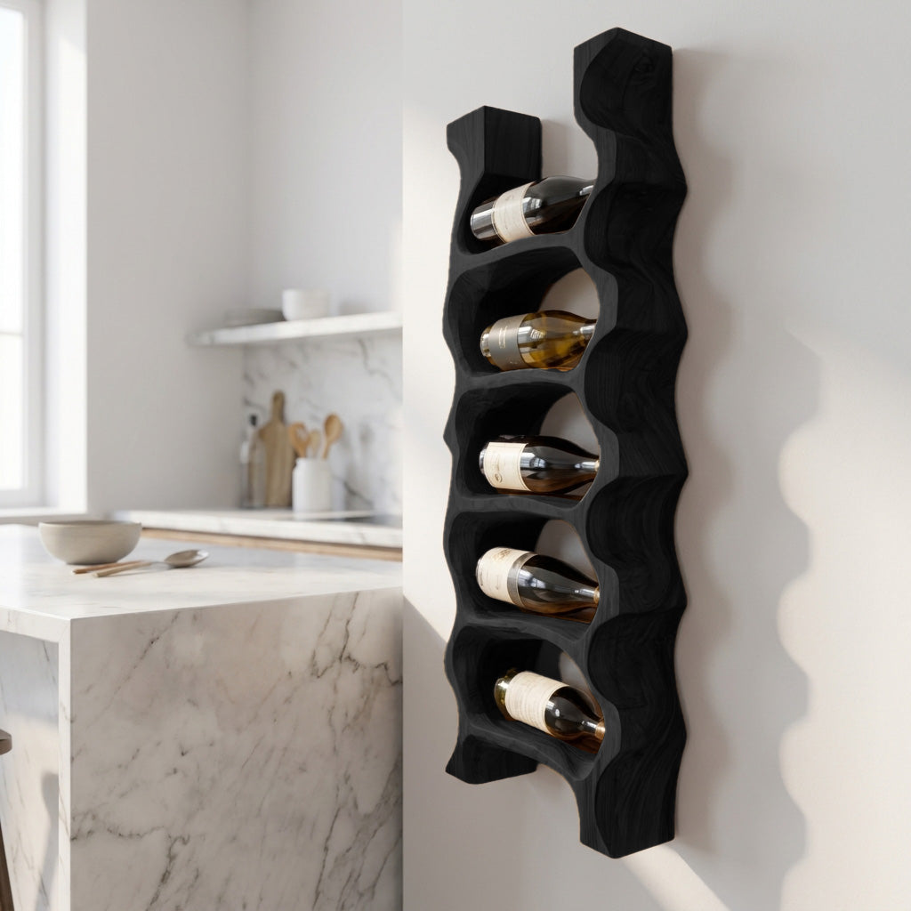 Modern Sculptural Wooden Wine Rack For Kitchen Wall Display