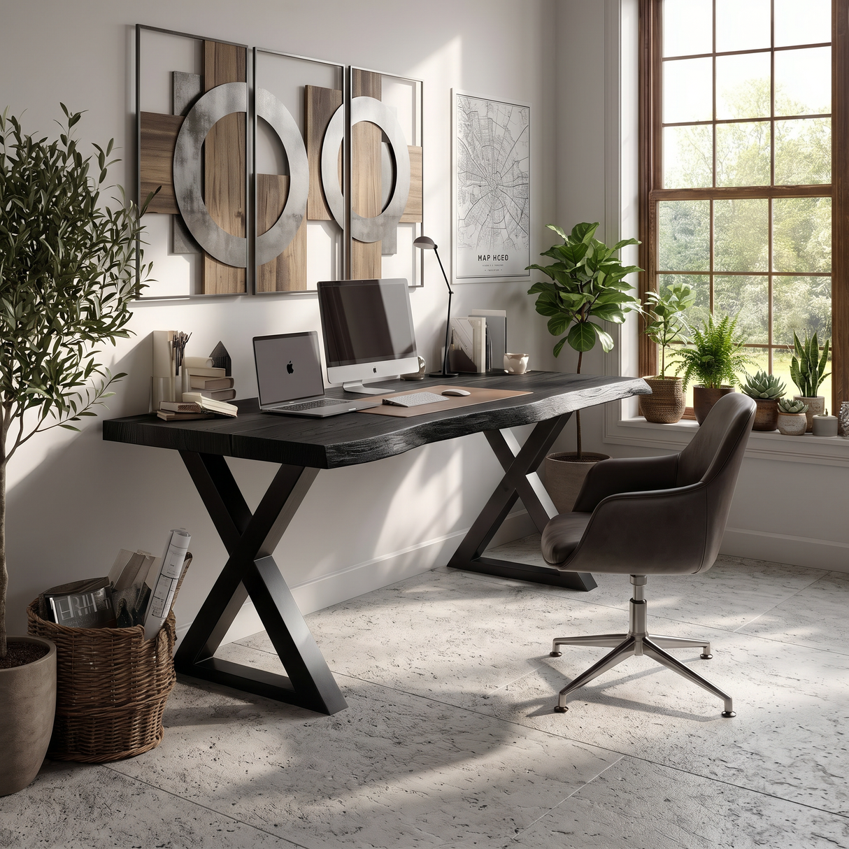 Tropical Computer Desk With Live Edge Top For Home Office