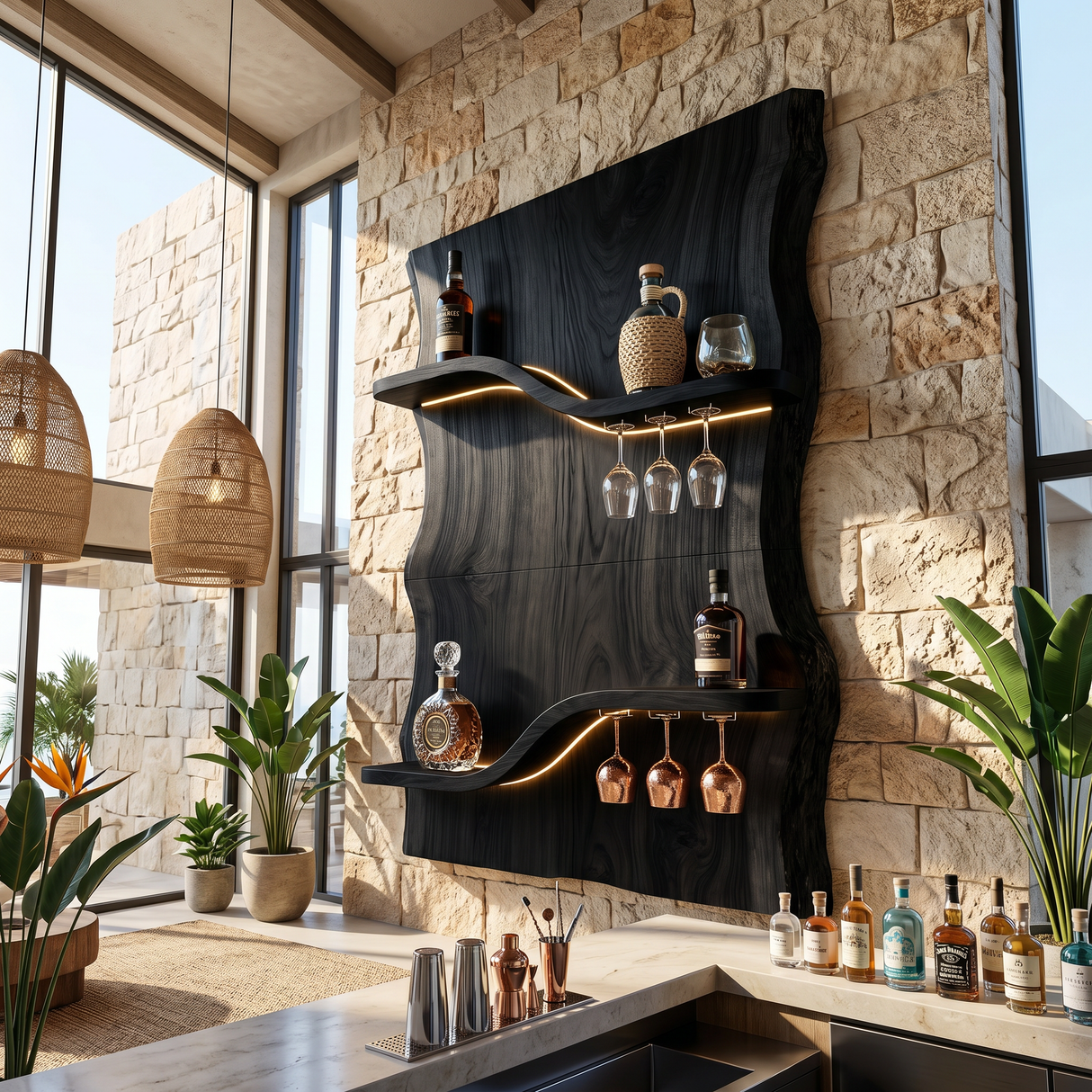 Scandinavian Multi Tier Wine Rack Shelf For Living Room