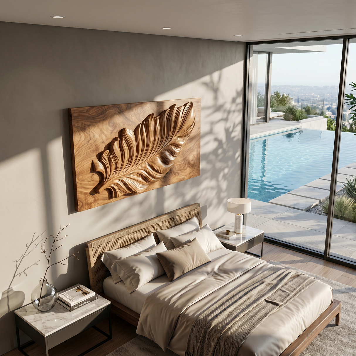 Nature Wall Art With Carved Leaf Design For Living Room