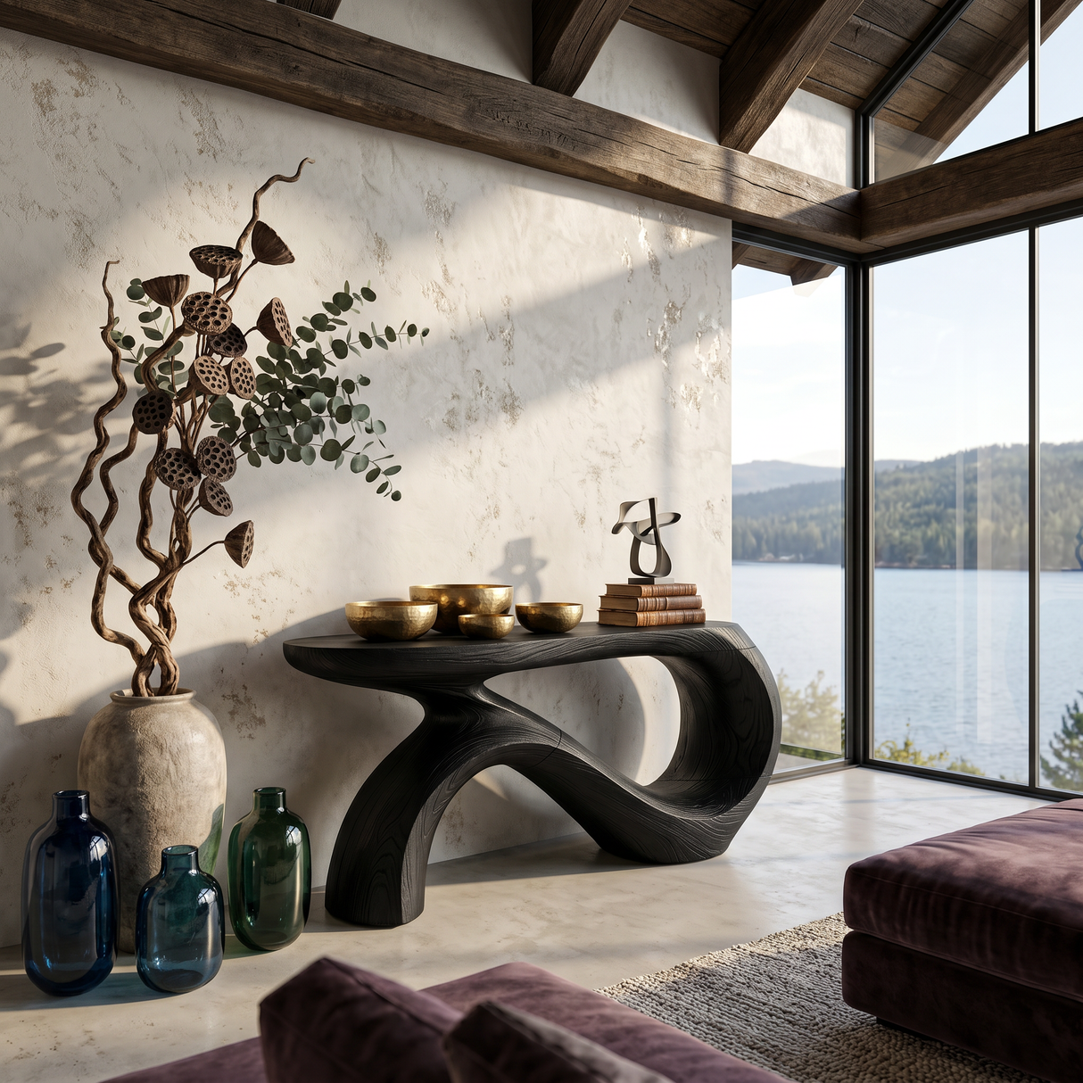 Modern Curved Console Table For Entryway Interior Space