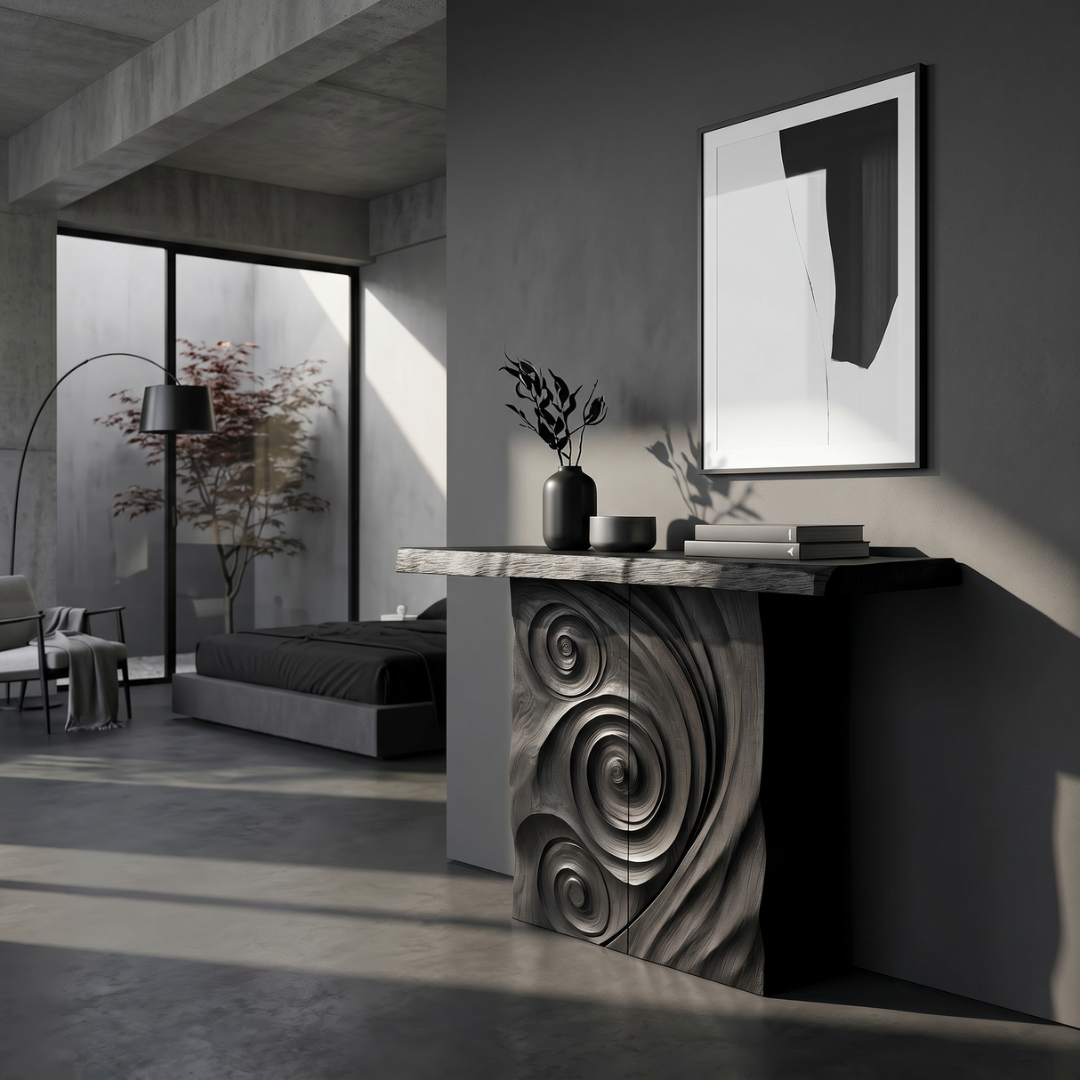 Contemporary Raw Edge Entry Table For Open Living Space