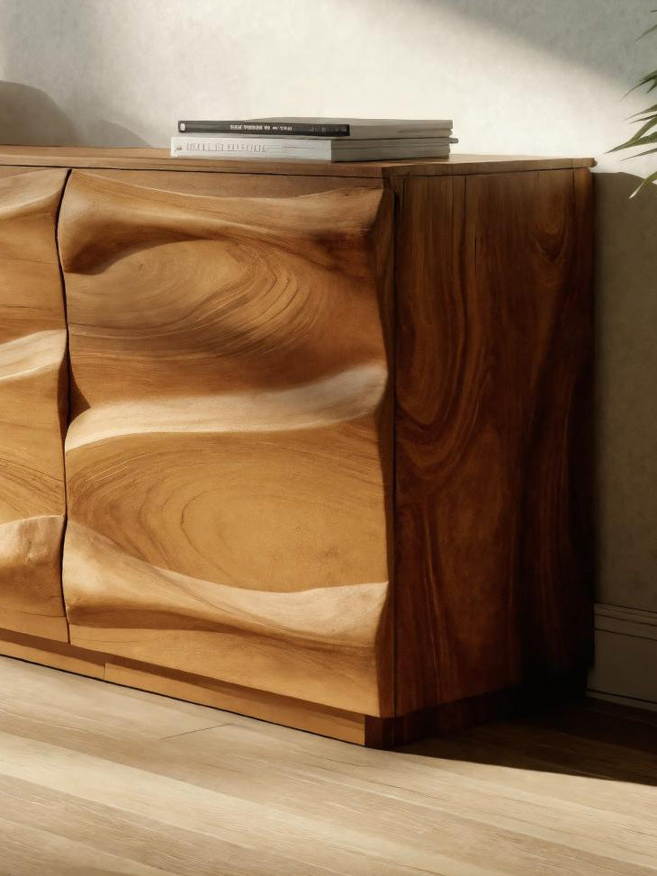 Handcrafted Sideboard With Sculptural Wave For Living Room
