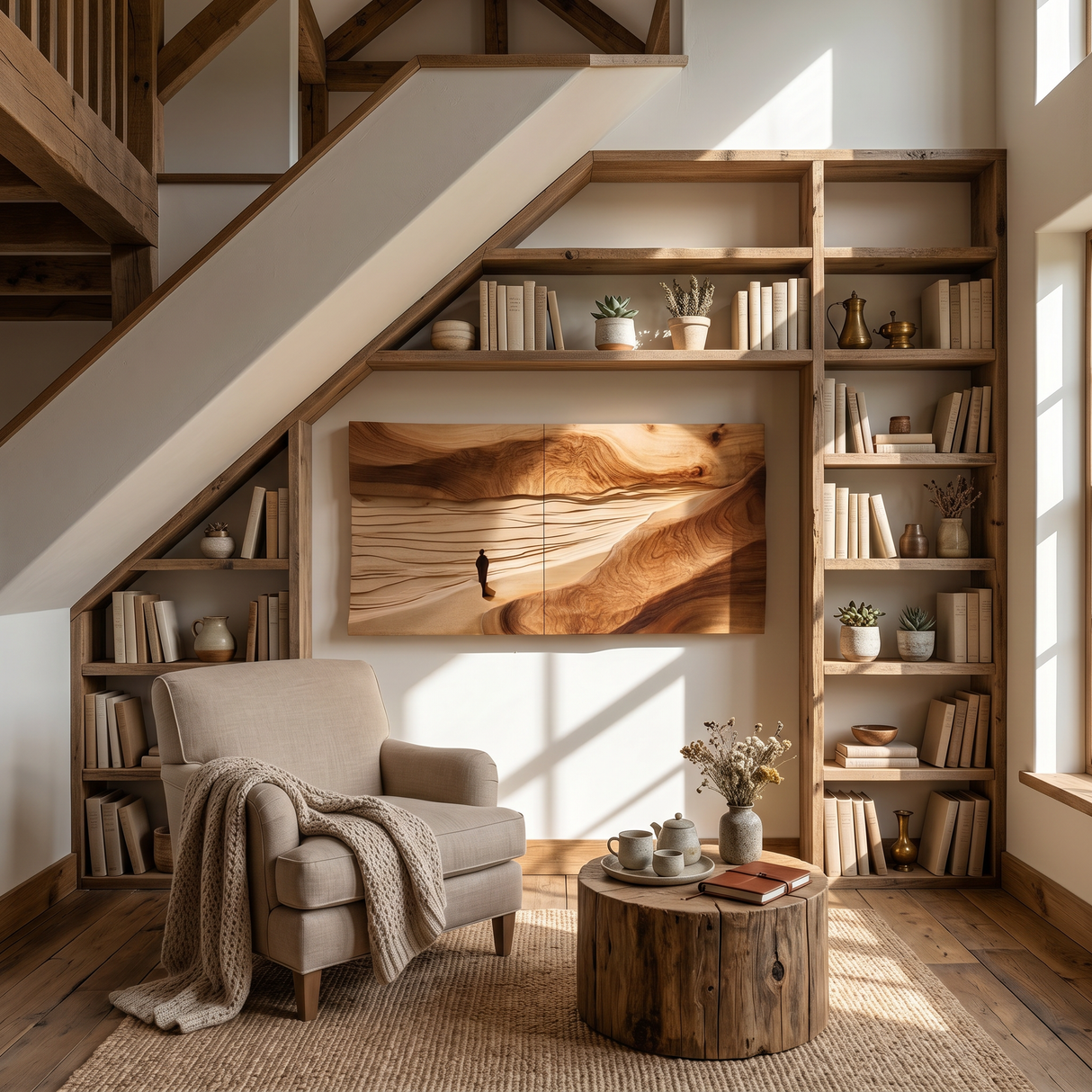 Minimalist Sand Dune Wood Wall Art For Neutral Modern Interior Styling