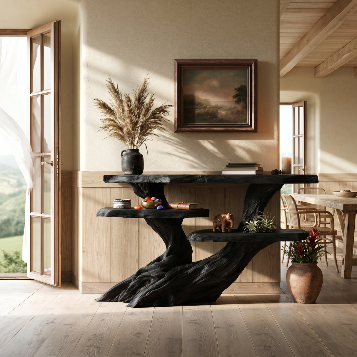 Mediterranean Burnt Wood Hallway Table For Villa Interior