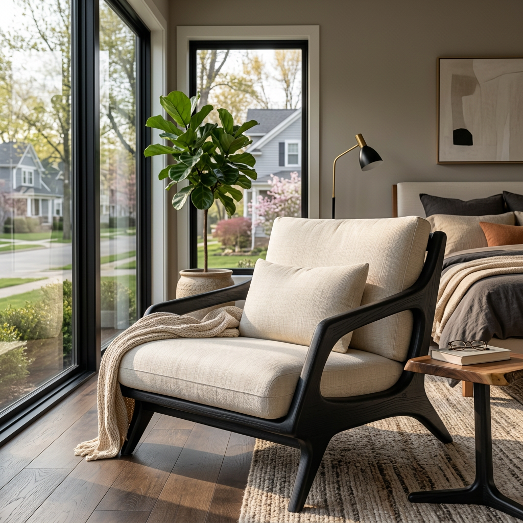 Organic Wooden Armchair With Sculptural Frame For Home