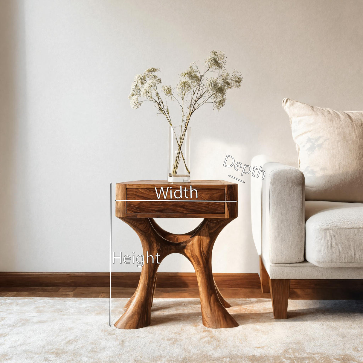 Unique Sculptural Side Table With Drawer For Living Room