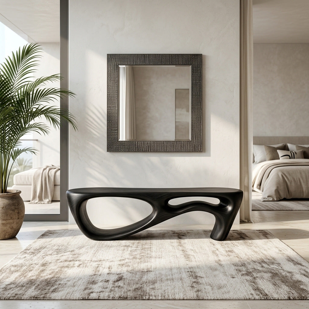 Modern Organic Natural Wood Bench For Entryway Decor
