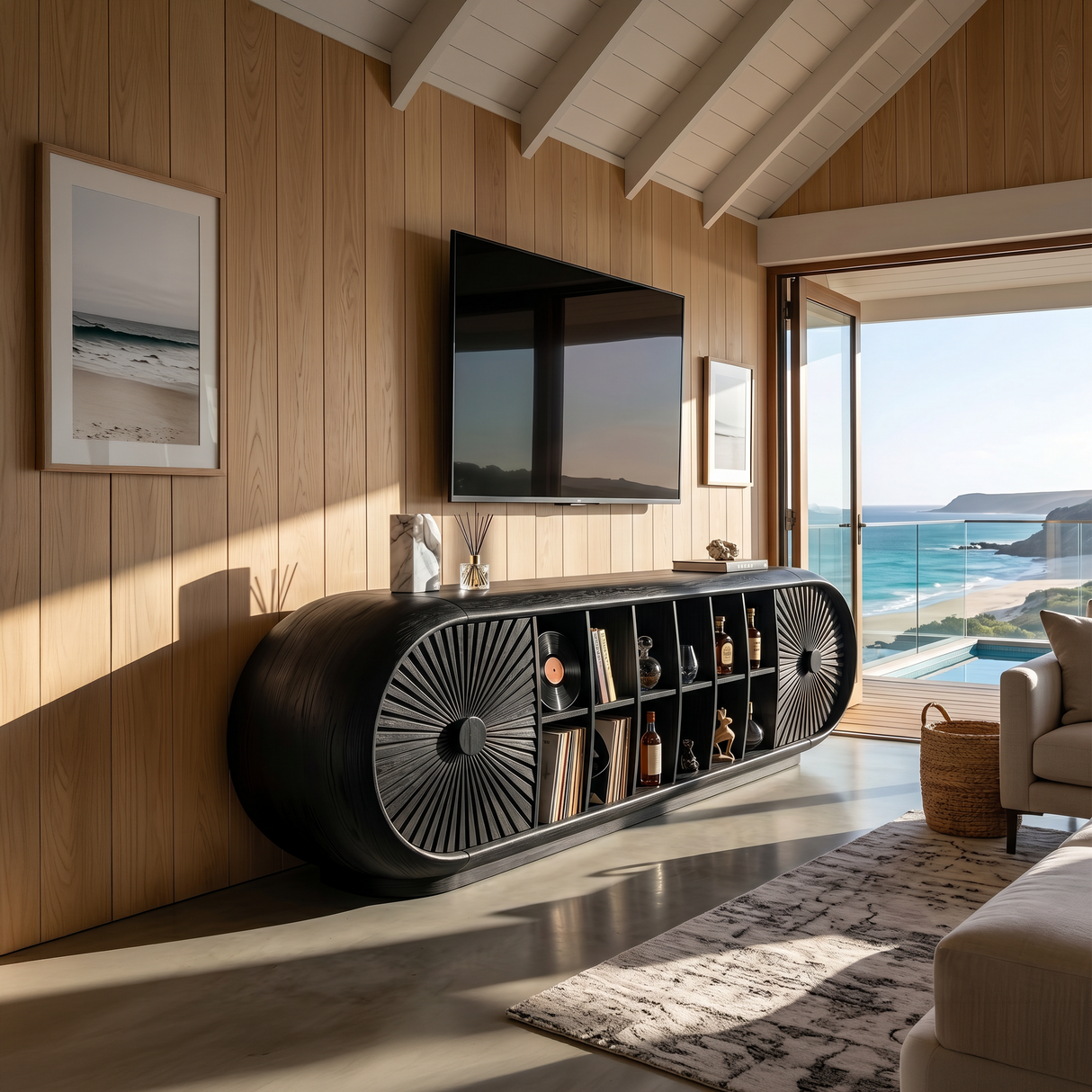 Scandinavian Organic TV Cabinet For Coastal Interior Space