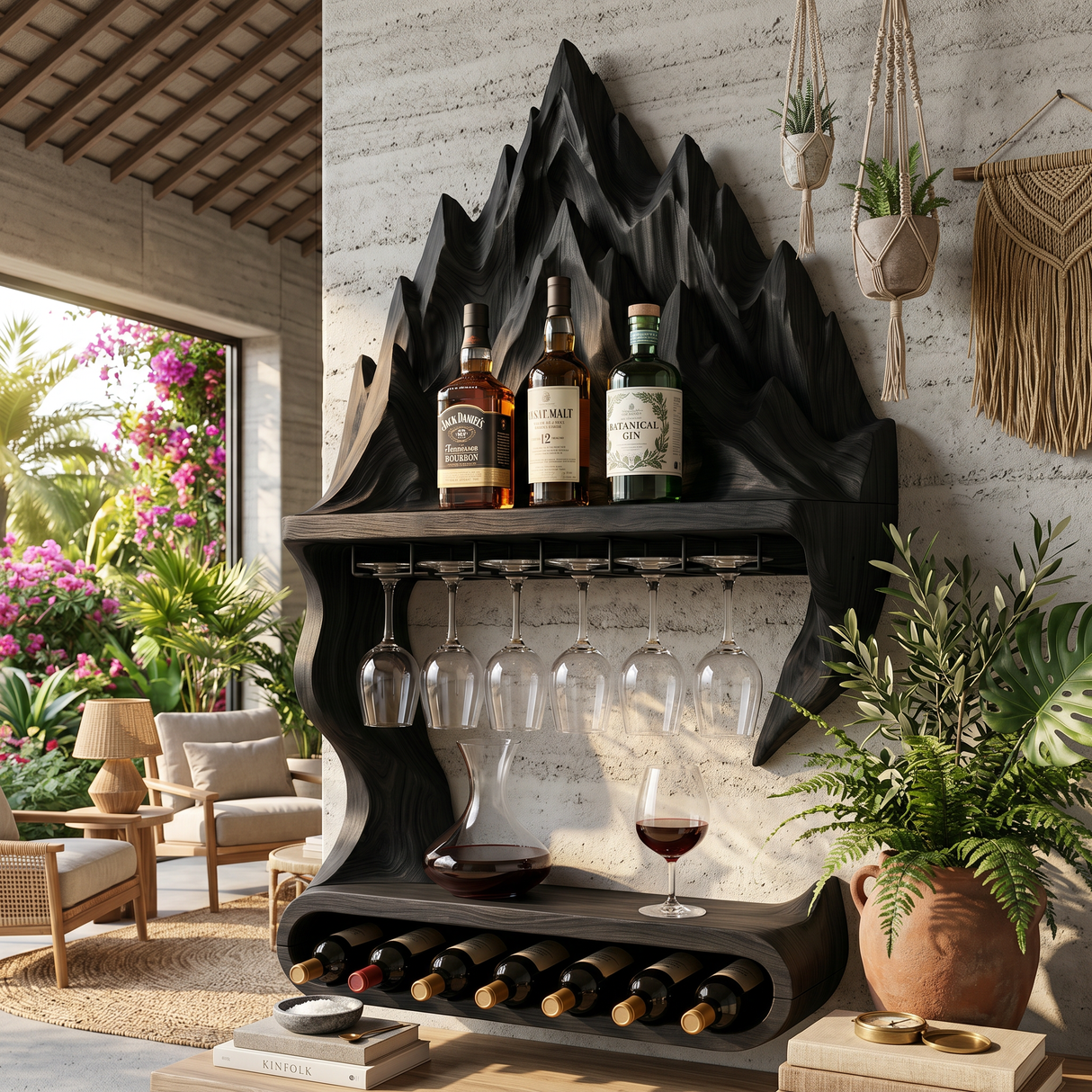 Contemporary Mountain Wine Storage Shelf For Lounge Area