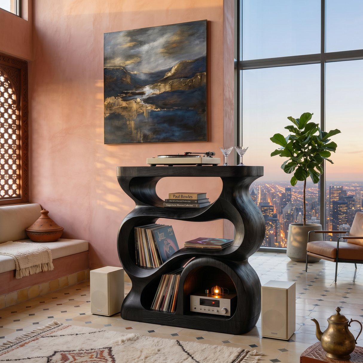 Modern Turntable Stand With Storage For Living Room