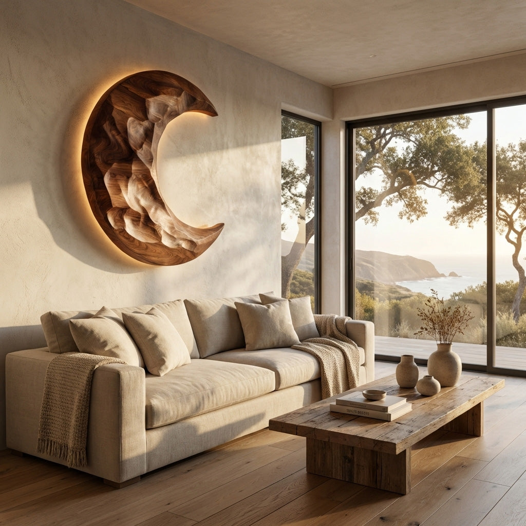 Organic Modern Crescent Wood Wall Art For Living Room