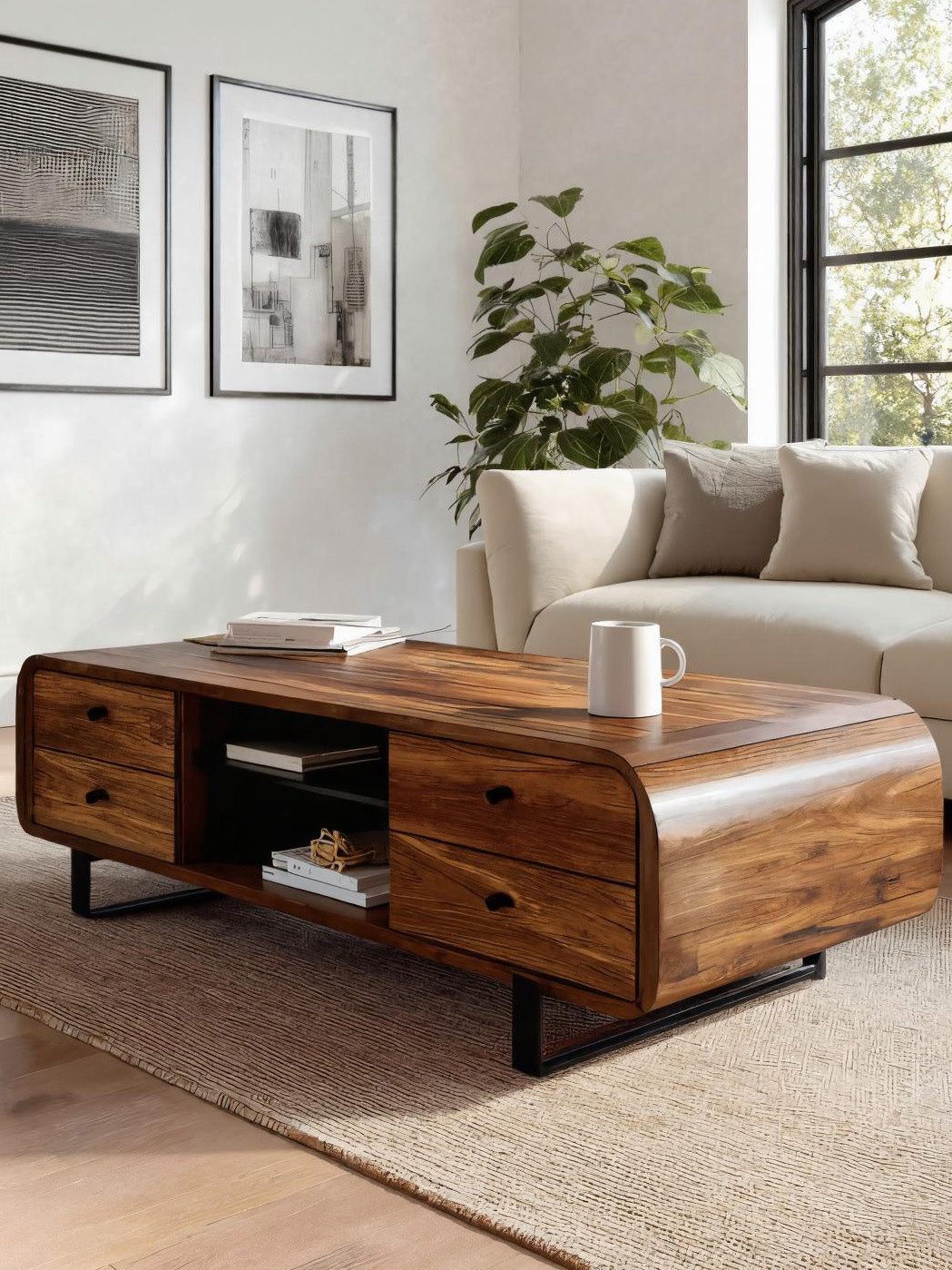 Contemporary Coffee Table With Drawer And Open Shelf For Interior
