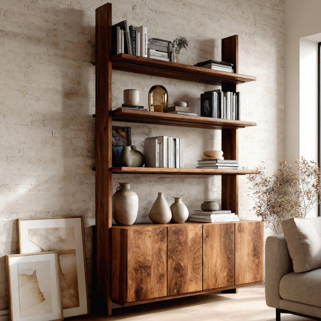 Modern Bookshelf With Open Shelf And Drawers For Living