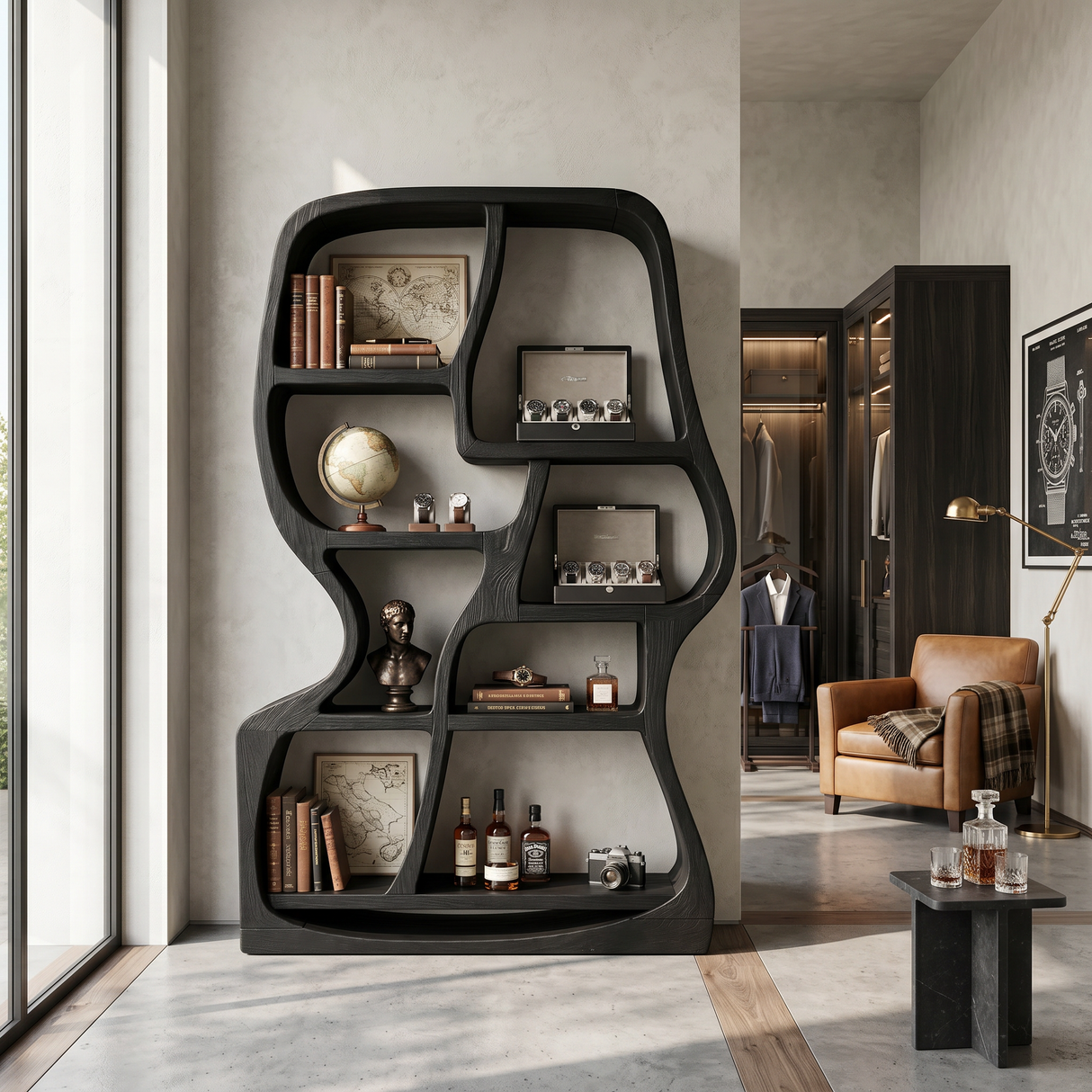 Modern Sculptural Bookshelf For Home Library Display