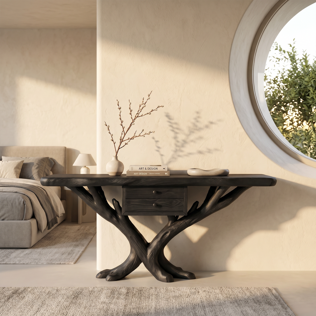 Organic Modern Tree Base Console Table Luxury Entryway