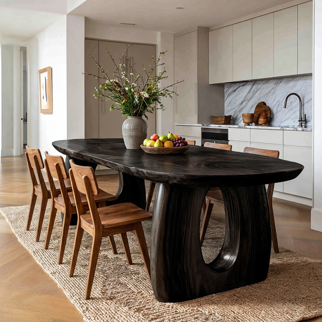 Mid Century Wooden Dining Table With Sculptural Form For Home