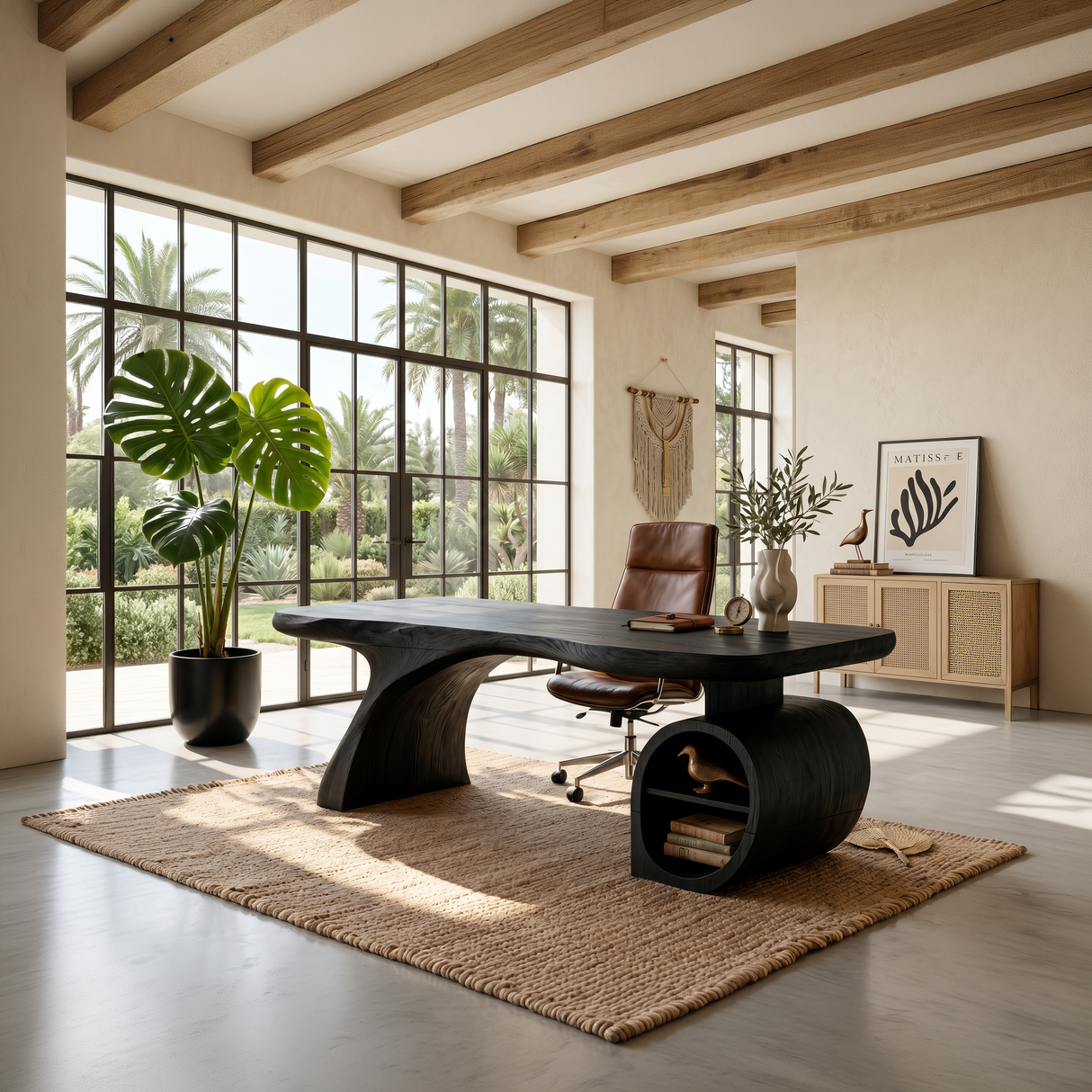 Modern Sculpted Desk With Open Storage For Home Office