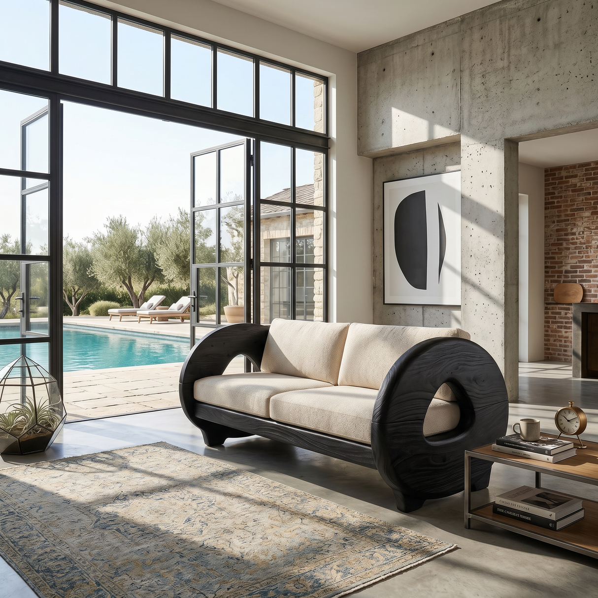 Sculptural Circular Arm Sofa Wellness Retreat Interior