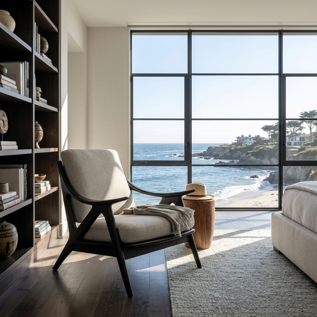 Contemporary Wood Accent Chair With Sculptural Frame For Living Room