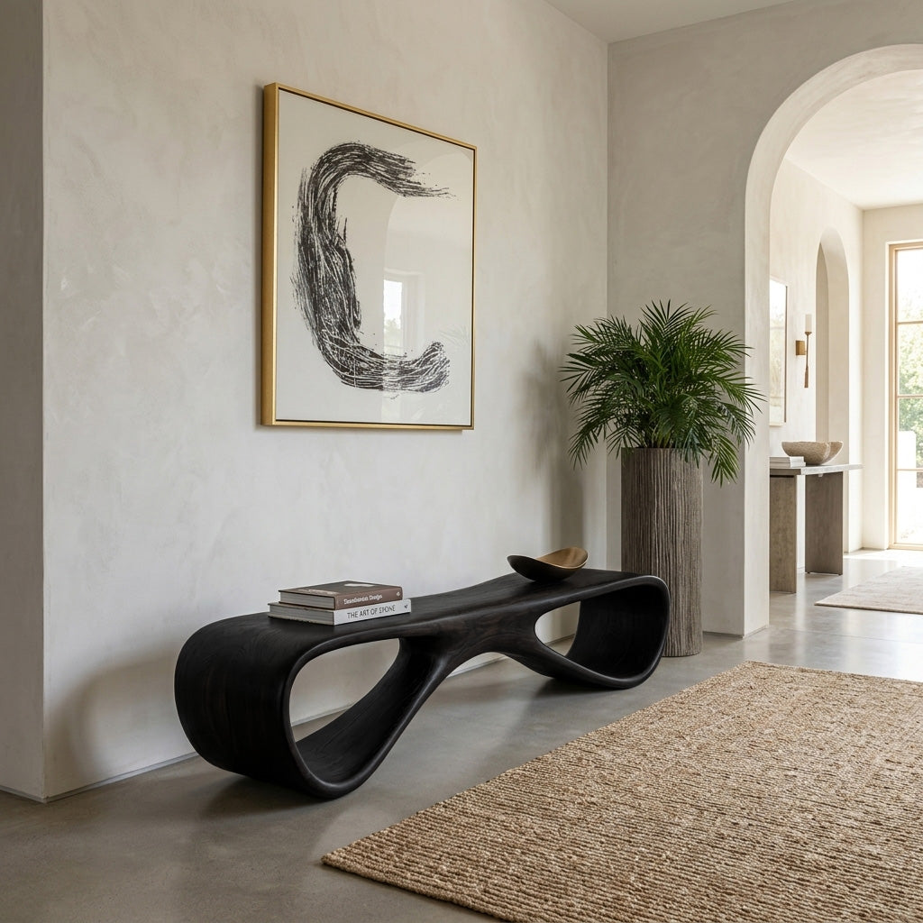 Organic Wooden Bench For Living Room Accent
