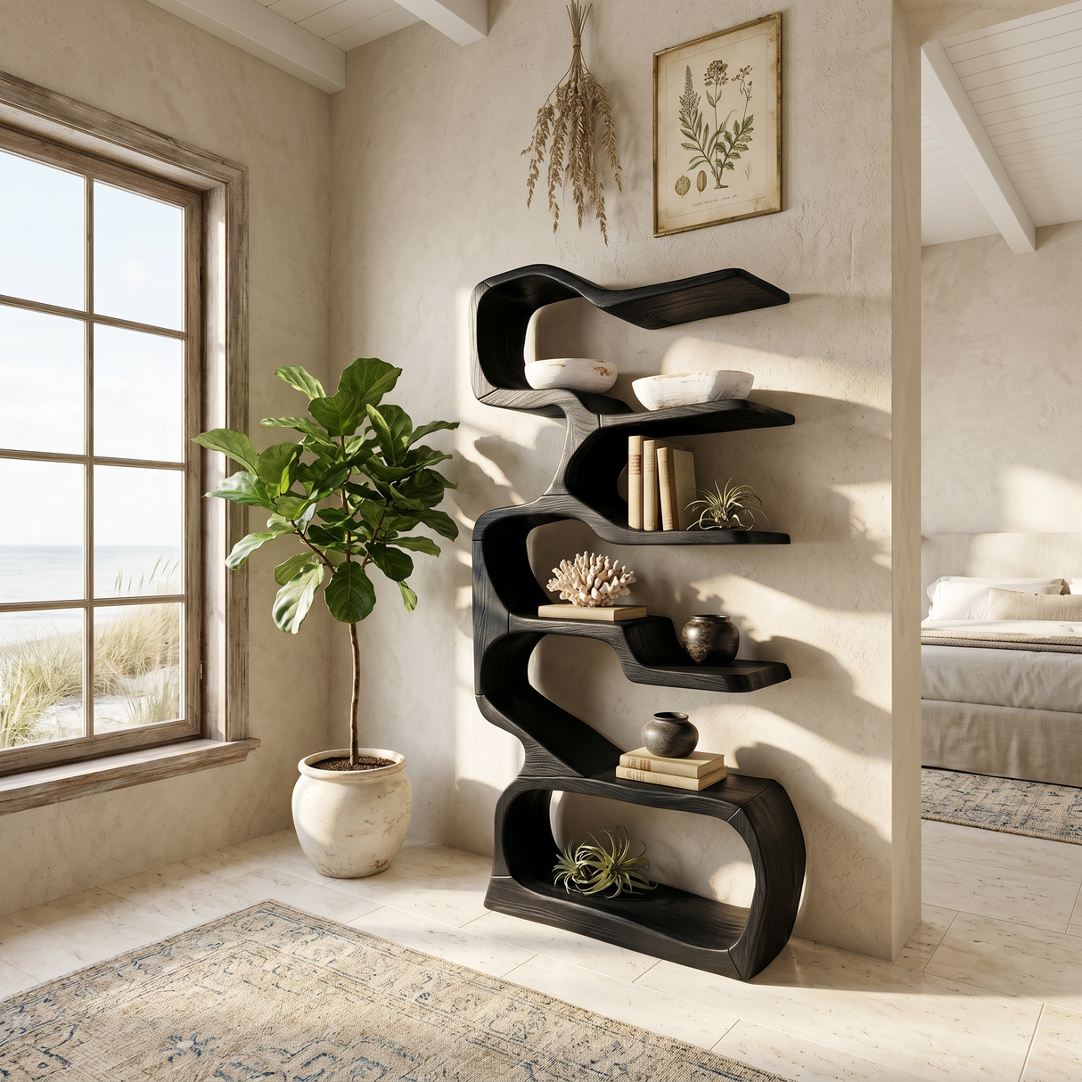 Organic Wooden Display Shelf For Coastal Living