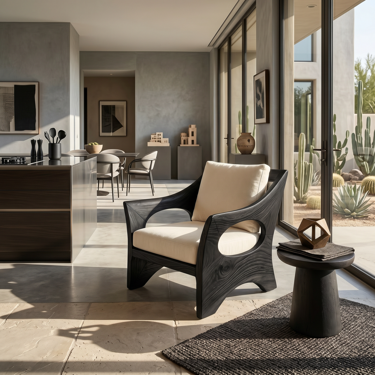 Sculptural Wooden Rocking Chair Modern Villa Interior