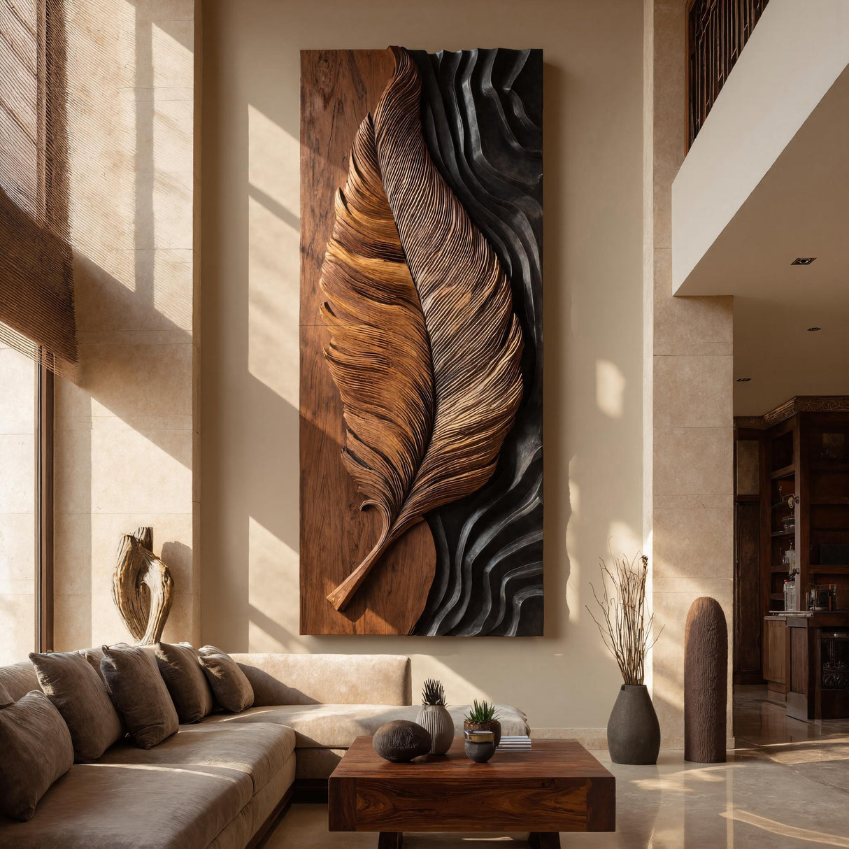 Luxury Wooden Feather Wall Art For Living Room