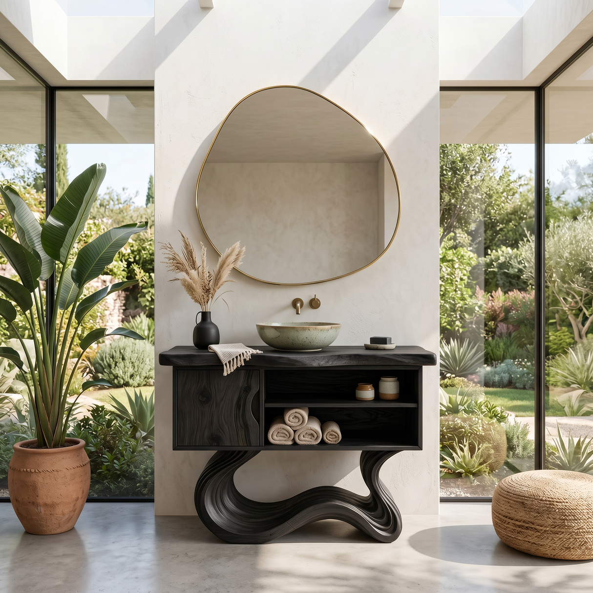 Scandinavian Carved Vanity With Display Shelf For Interior