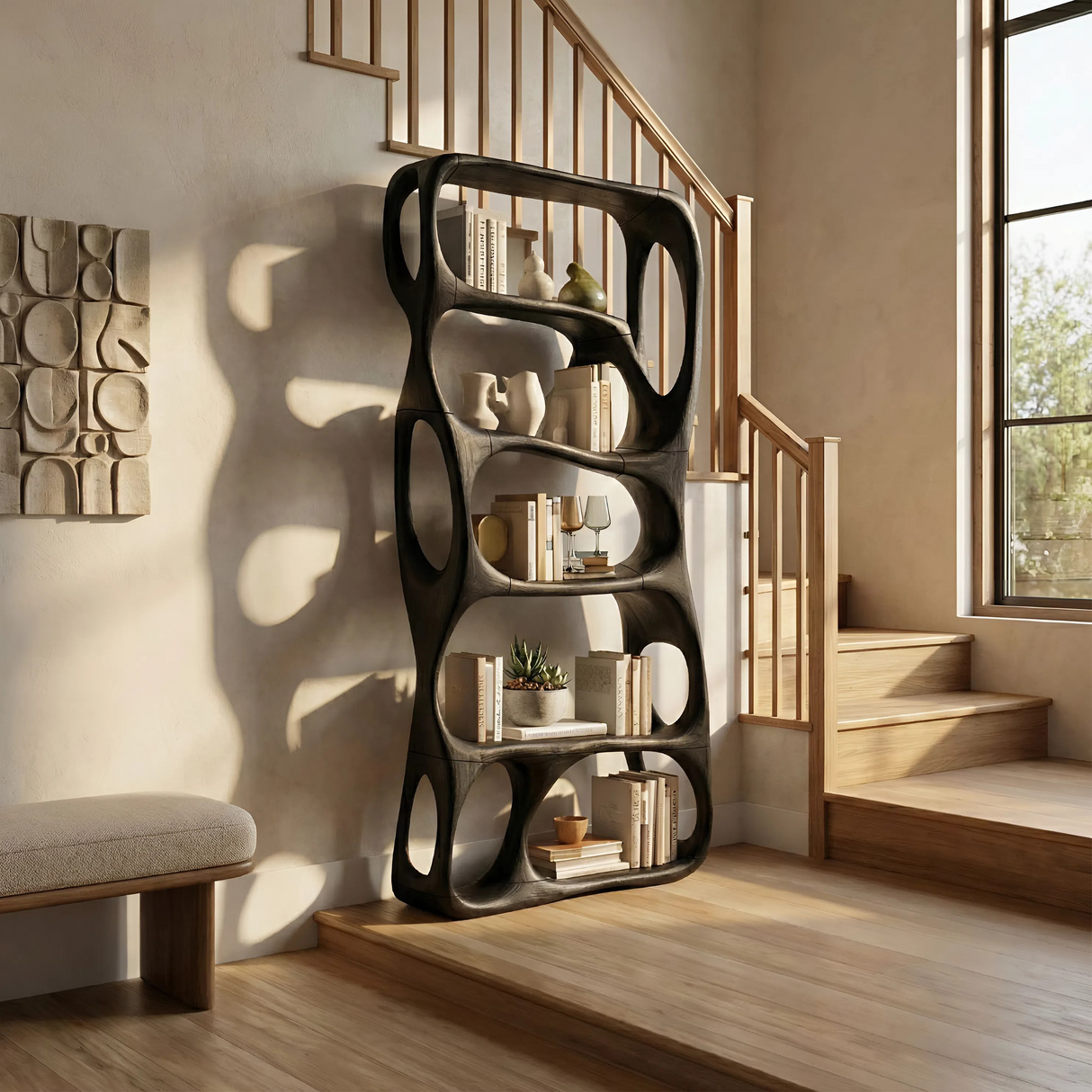 Modern Handcrafted Bookshelf Storage Organizer For Home Office Space