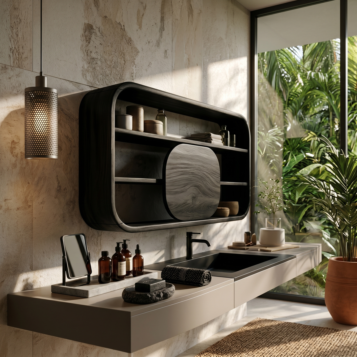 Scandinavian Curved Bathroom Cabinet Family Bathroom