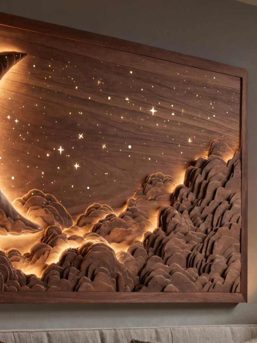Handcrafted Moon Stars Wooden Wall Art For Bedroom