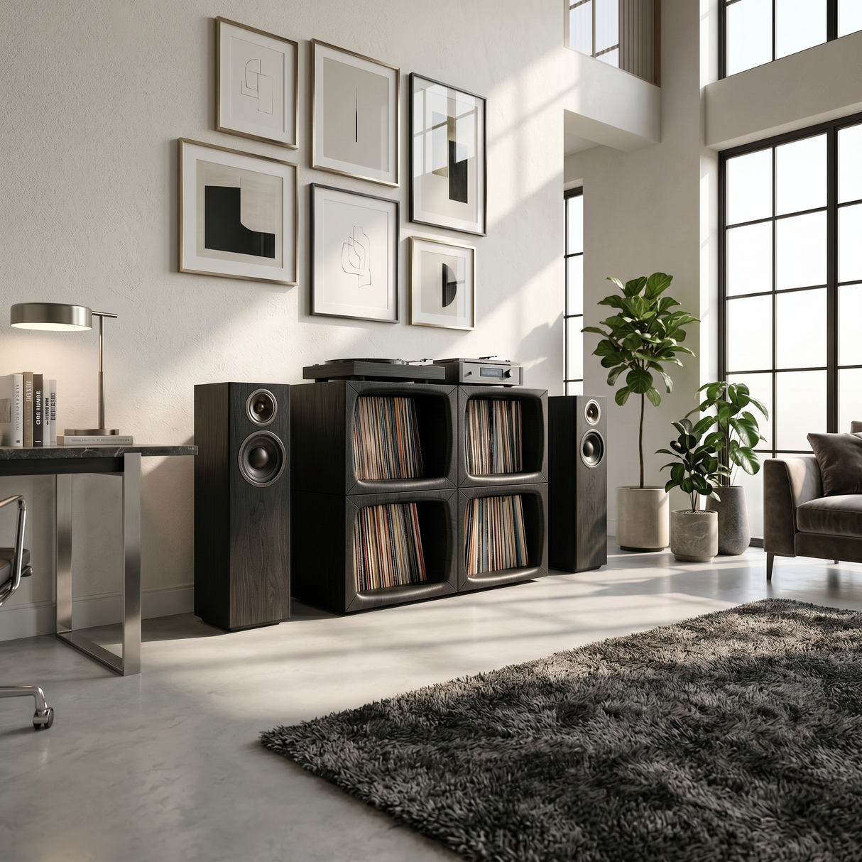 Modern Cube Record Storage Cabinet Luxury Music Room