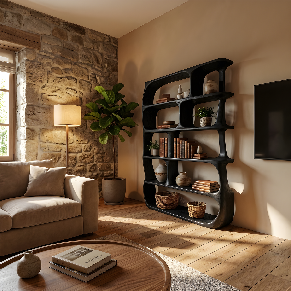 Contemporary Organic Bookshelf Living Room Display