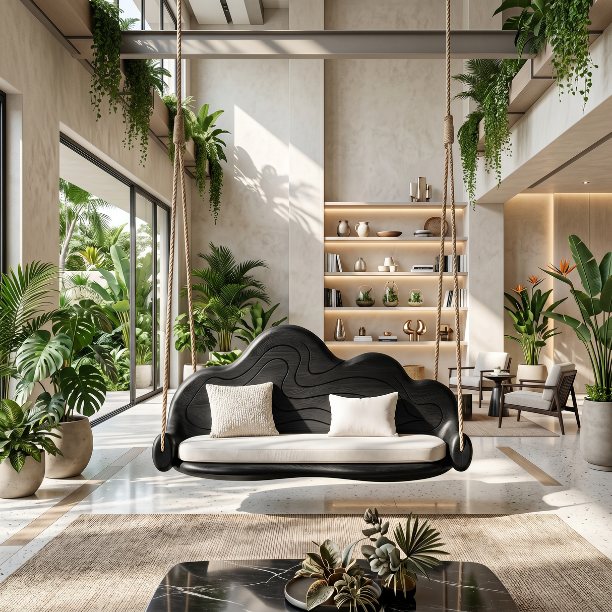 Scandinavian Sculptural Back Swing Open Lounge Interior Space