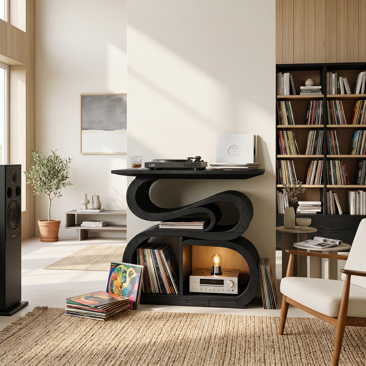 Mid Century Record Console Stand For Vinyl Collection Area