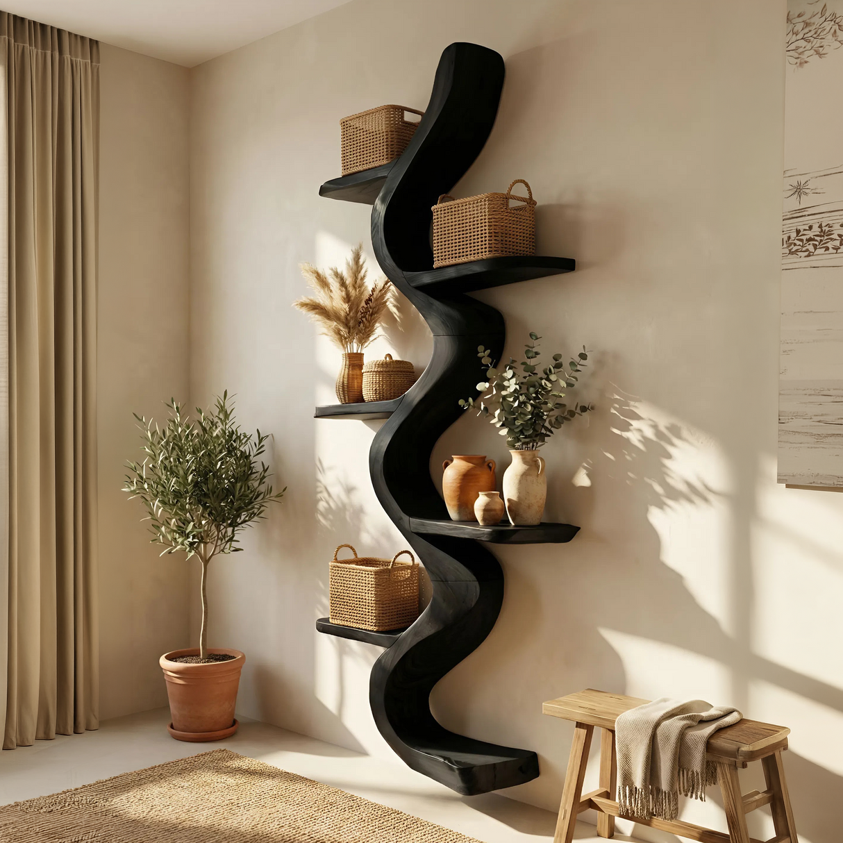 Mid Century Wall Shelf For Home Office Storage