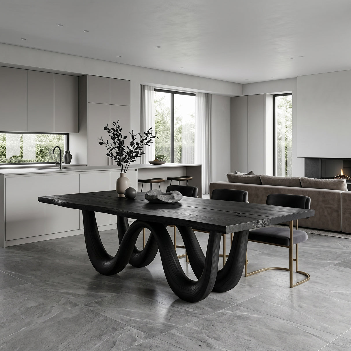 Organic Dining Table With Two Wavy Legs For Dining Room