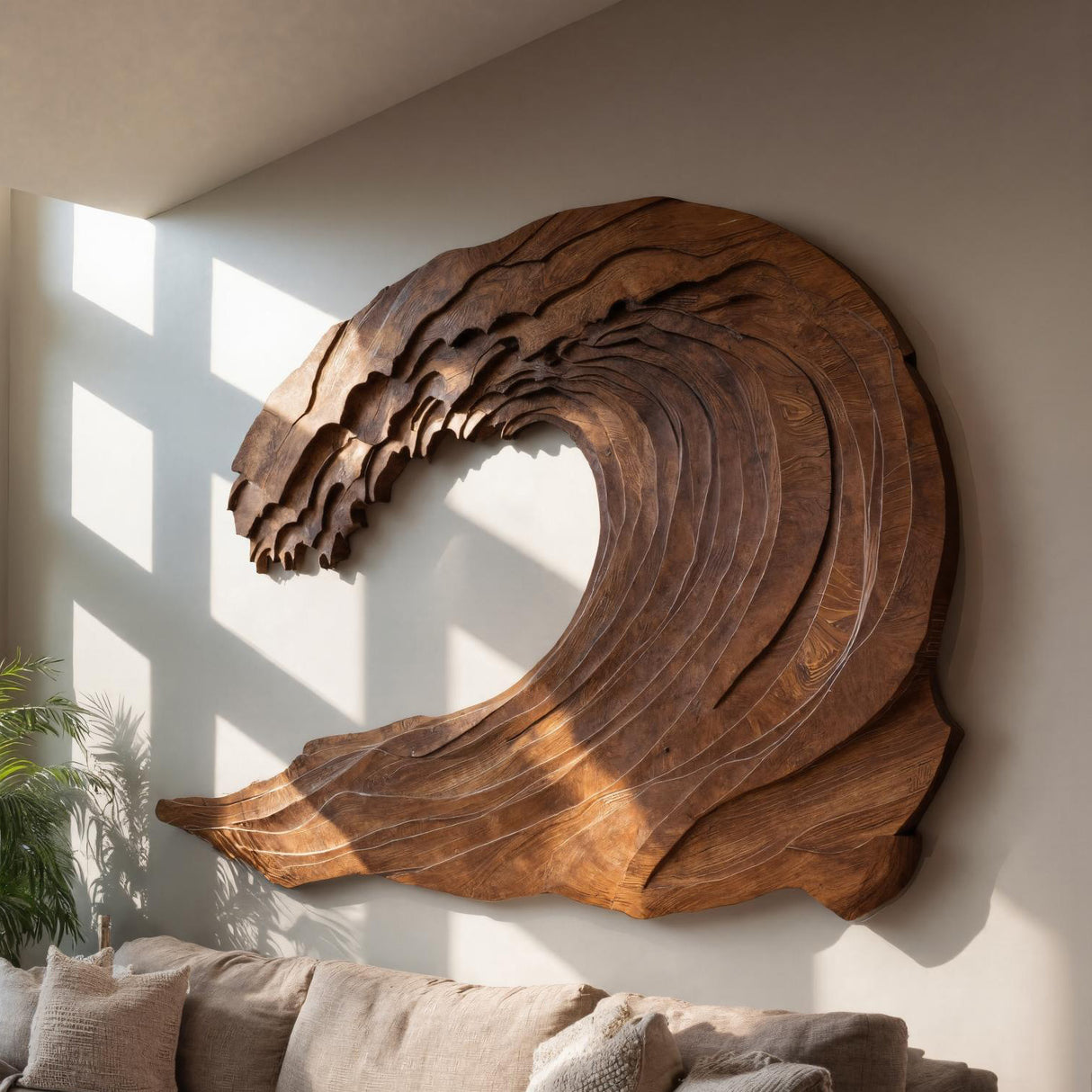 Organic Carved Wave Wall Art Above Sofa For Living Room