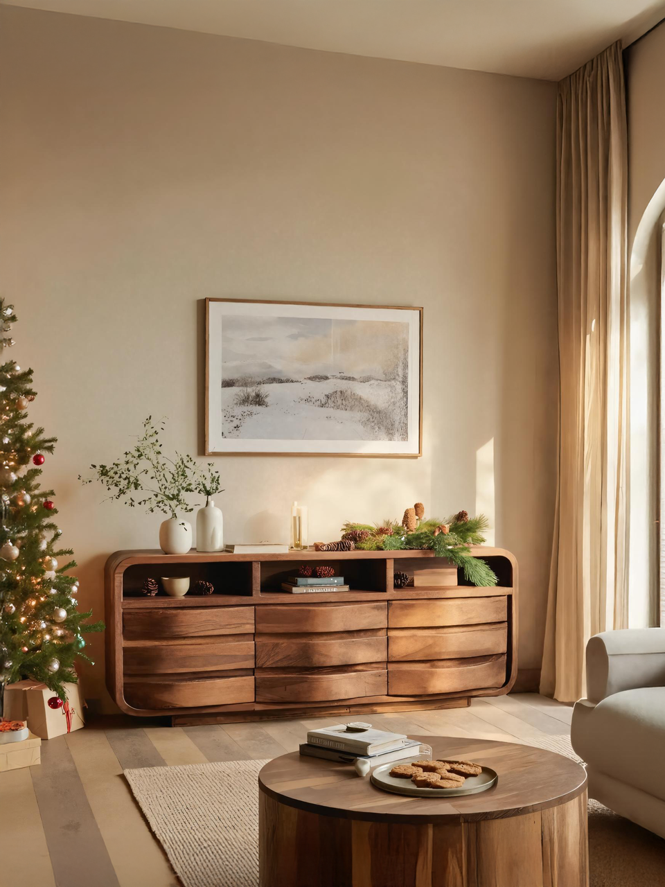 Modern Curved Sideboard For Living Room