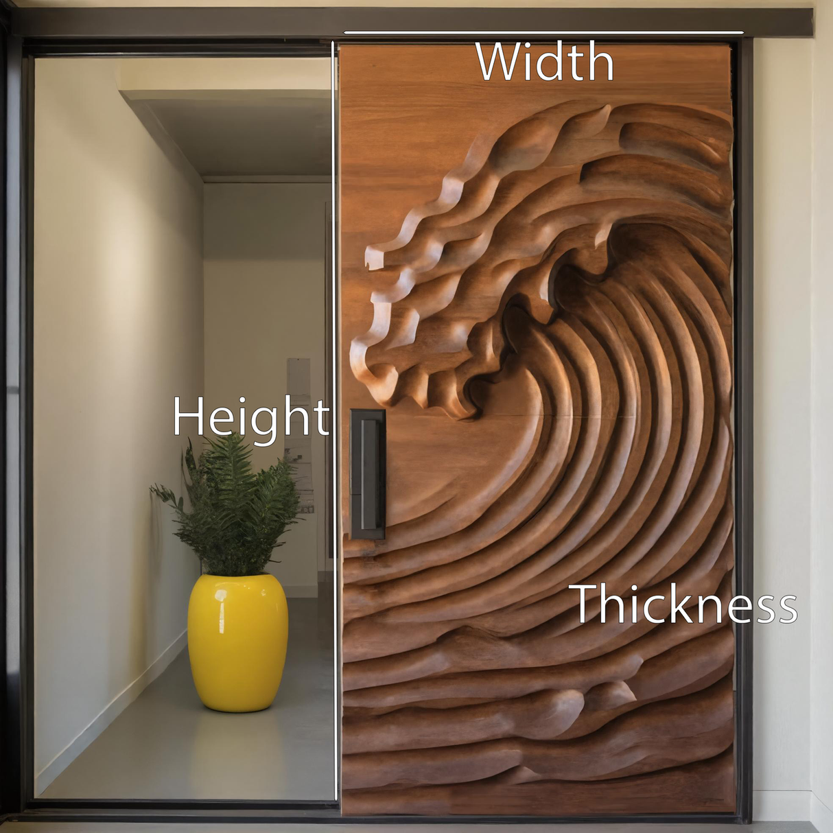 Modern Wave Sliding Door With Artistic Panel For Interior Or Studio