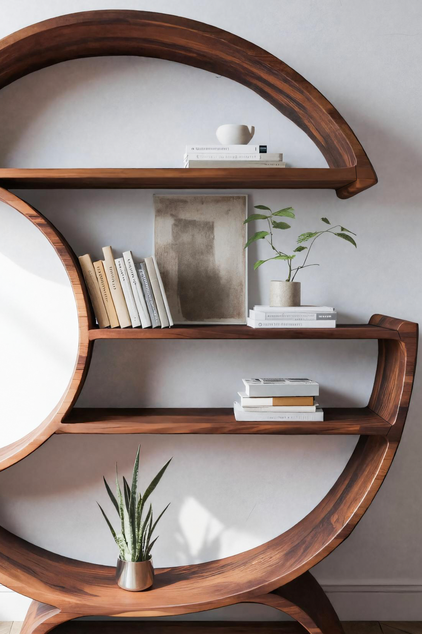 Modern Half Moon Bookshelf For Living Room Or Office
