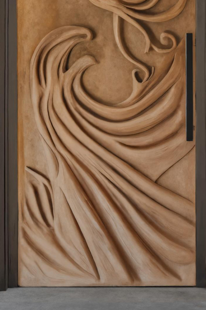 Artistic Carved Front Door With Abstract Design For Entryway