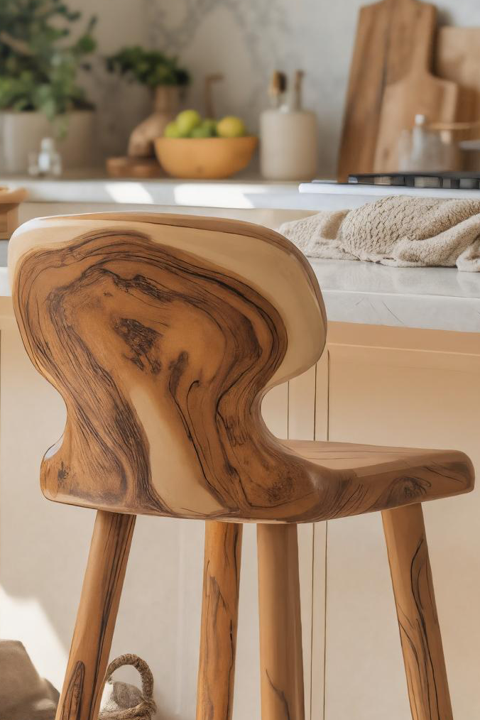 Modern Sculpted Bar Stools With Curved Backrest For Kitchen