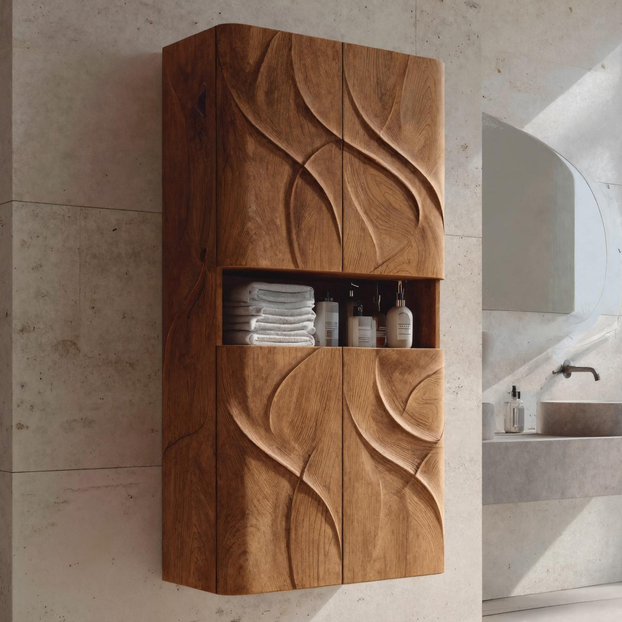Contemporary Bathroom Cabinet With Door Waves For Bathroom