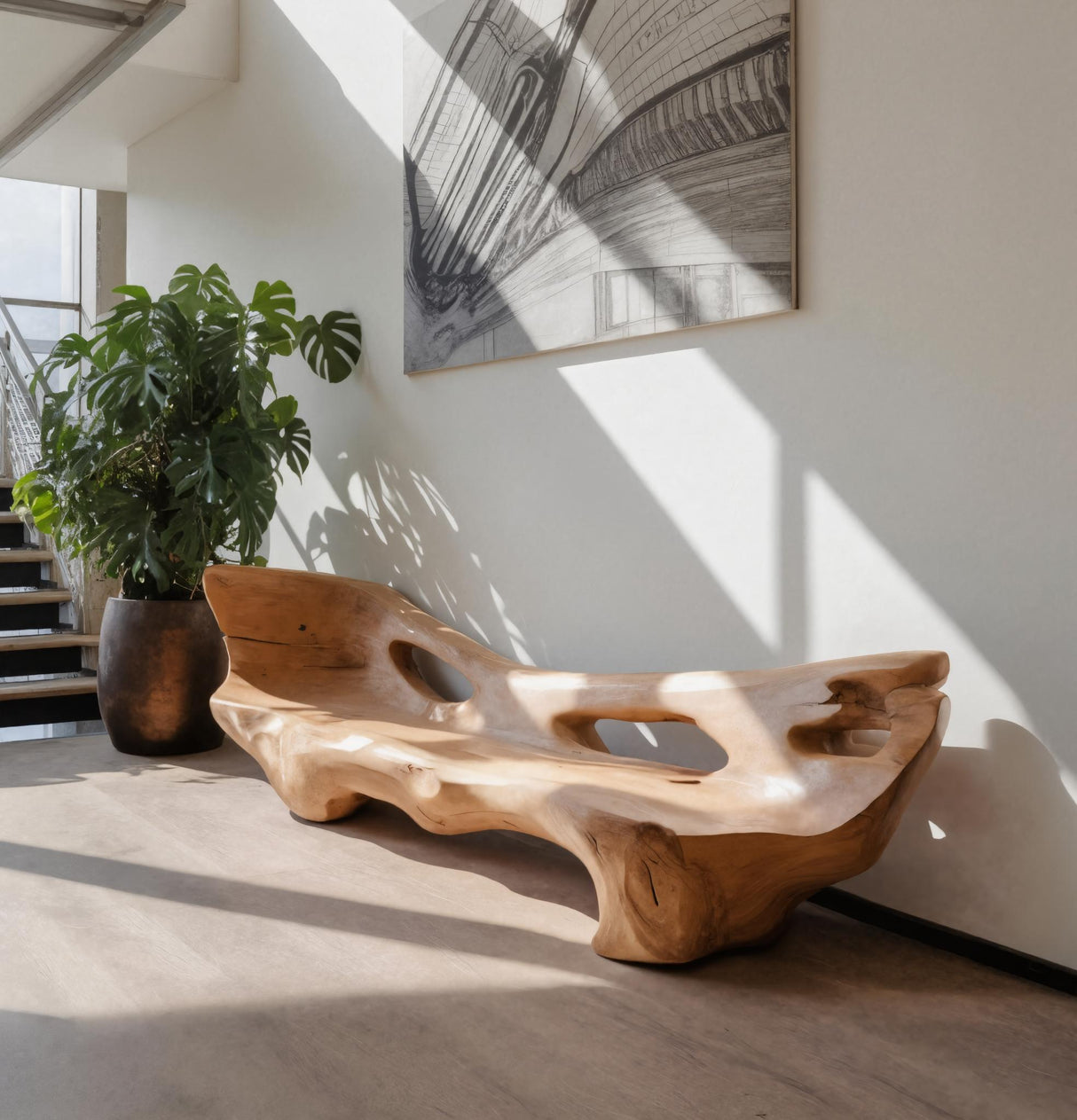 Modern Sculpted Bench For Living Room Or Entryway