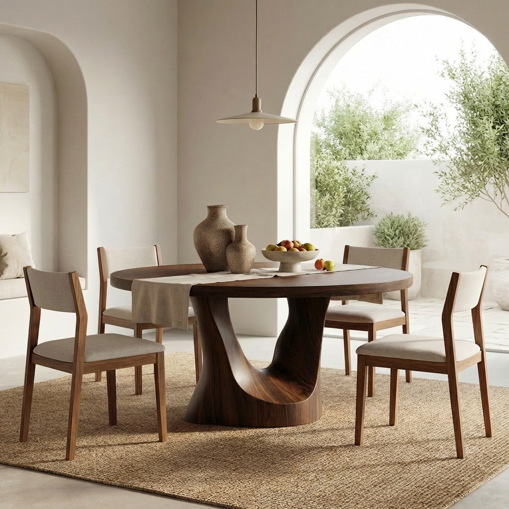 Farmhouse Round Wooden Dining Table For Dining Room