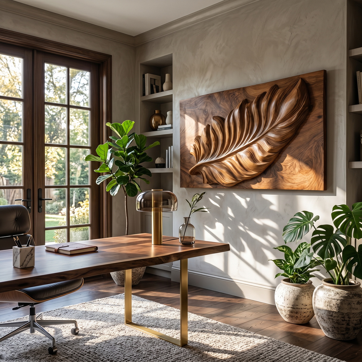 Nature Wall Art With Carved Leaf Design For Living Room