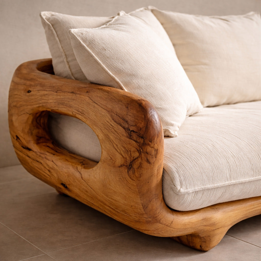 Modern Farmhouse Curved Sofa With Solid Frame For Living Room